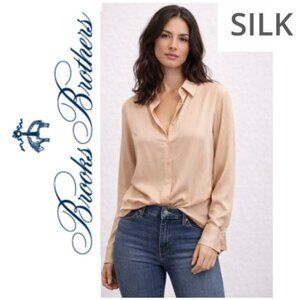 Brooks Brothers Silk Button Down Shirt Light Tan Classic Blouse Size 6
